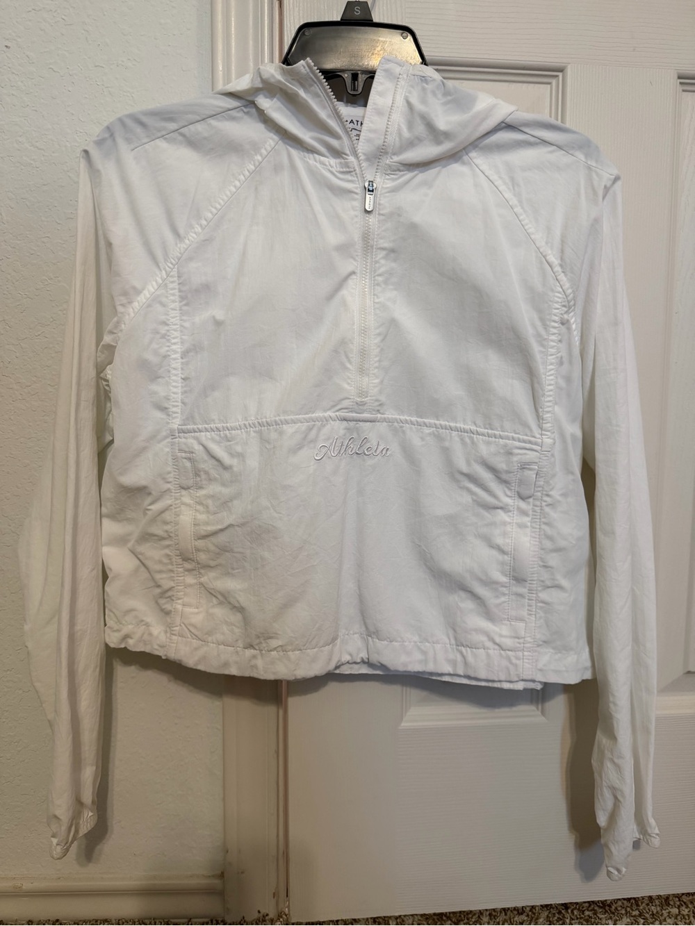 ATHLETA White Lightweight Cropped Hooded Jacket / Windbreaker Pullover - Size XS